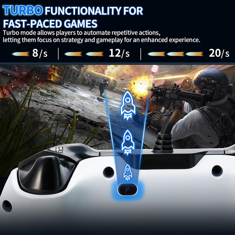 NBCP وحدة تحكم سلكية لجهاز PS5 - وحدة تحكم ألعاب لجهاز بلاي ستيشن 5، PS4، PC/Steam، زر توربو وزر تأثير هول الخطي، اهتزاز مزدوج، مقبس صوت 3.5 مم - أبيض - Image 5
